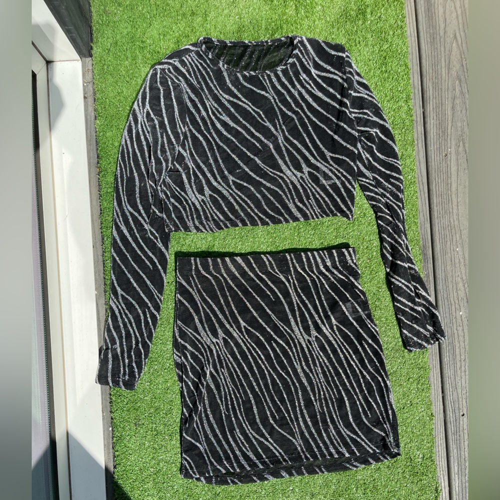 Black and silver Striped Two-Piece Set